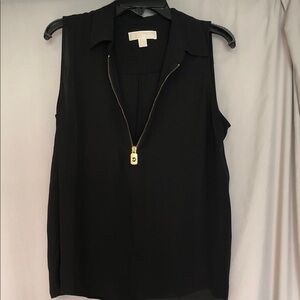 Michael Kors Black Sleeveless Blouse with Gold Zip